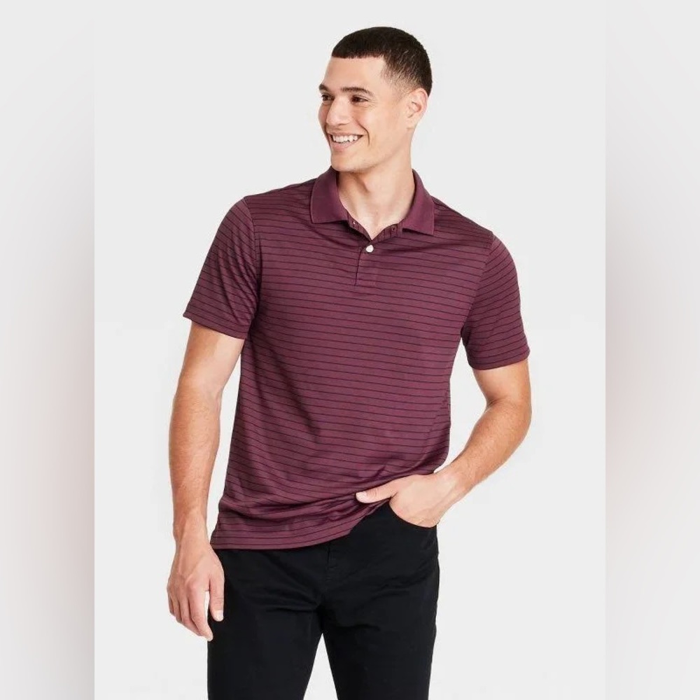 Men's Burgundy Striped Polo Shirt